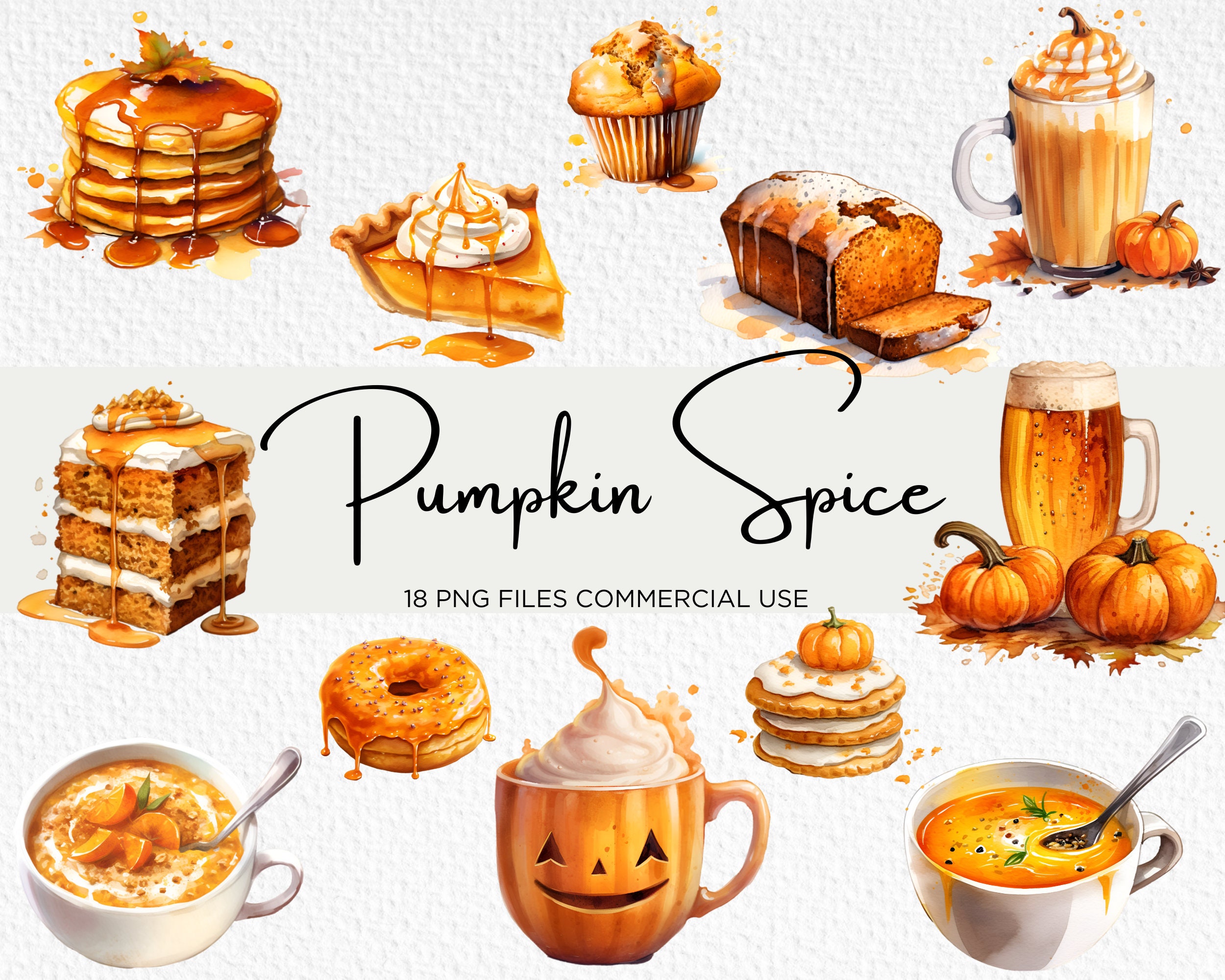Pumpkin Spice Watercolour Clipart Bundle 18 Transparent PNG - Etsy