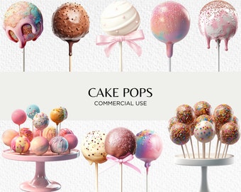 Cakepops Watercolour Clipart Bundle, 20 Transparent Isolated PNG 300 dpi, Cute Chocolate Pink Cake Pops, Digital Download, Commercial Use
