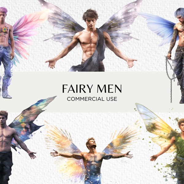 Fairy Man Watercolour Clipart Bundle, 15 Transparent Isolated PNG Images 300 dpi, Fantasy Enchanted Forest, Digital Download, Commercial Use