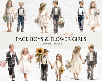 Page Boys And Flower Girls Watercolour Clipart Bundle, 18 Transparent PNG Images 300 dpi, Wedding Graphics, Digital Download, Commercial Use