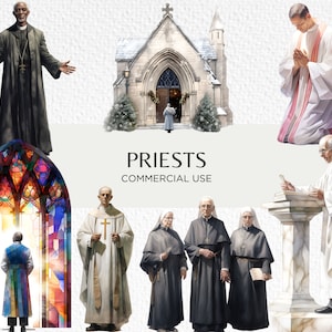 Aquarell Priester Clipart, 16 transparente PNG 300 dpi, Christentum, Reverend, Vater, Vikar, Prediger, digitaler Download, kommerzielle Nutzung