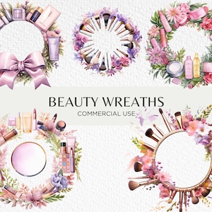 Clipart acquerello di bellezza, 18 PNG trasparenti 300dpi, truccatore, ghirlanda di trucco pastello, logo aziendale, download digitale, uso commerciale