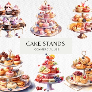 Aquarell niedlich Kuchen steht Clipart Bundle, 18 Transparente isoliert PNG 300 dpi, Englisch Nachmittagstee Kuchen Digitaler Download Kommerzielle Nutzung
