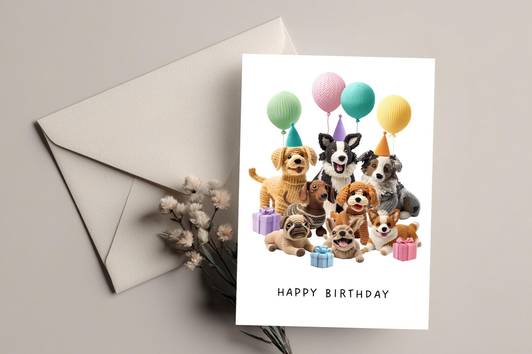 Cute Dog Birthday Card, Happy Dogs Greetings Card, Card for Dog Lovers ...
