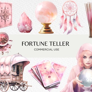 Wahrsagerin Aquarell Clipart Bundle, 18 transparente PNG 300 dpi, rosa spirituelle Grafik, Palm Reader, digitaler Download kommerzielle Nutzung