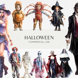 Halloween Kostüme Aquarell Clipart Bundle, 20 Transparente isoliert PNG 300 dpi, Cute & Scary Kostüm, digitaler Download, kommerzielle Nutzung