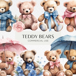Teddybären Aquarell Clipart, 20 transparente PNG 300 dpi, süße Teddys, weiches Plüsch Kinderspielzeug, digitaler Download, kommerzielle Nutzung