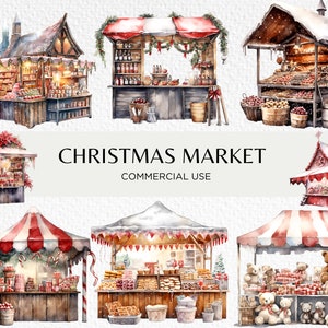Christmas Market Watercolour Clipart Bundle, 20 Transparent PNG 300 dpi, Christmas Stall, Winter Scene, Digital Download, Commercial Use