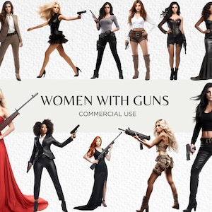 Frauen mit Waffen Clipart Bundle, 18 transparente PNG 300 dpi, schöne Frau mit Pistole, Mode Frauen, digitaler Download, kommerzielle Nutzung