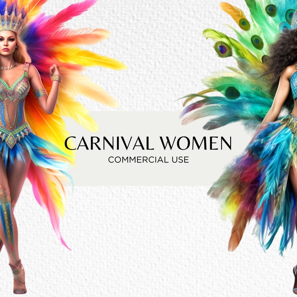Carnival Women Watercolour Clipart Bundle, 16 Transparent PNG 300 dpi, Beautiful Colourful Womens Costumes, Digital Download. Commercial Use