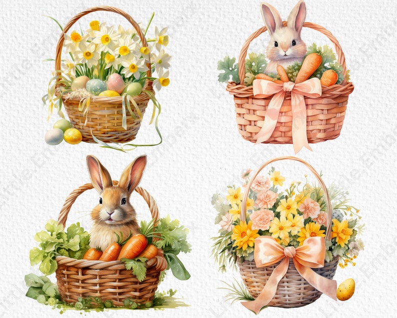 Easter Baskets Watercolour Clipart 20 Transparent PNG 300 - Etsy