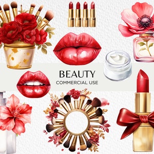 Aquarelle clipart beauté, 20 PNG transparents 300 dpi, maquilleur, rouge à lèvres clip art, rouge à lèvres, téléchargement numérique, usage Commercial