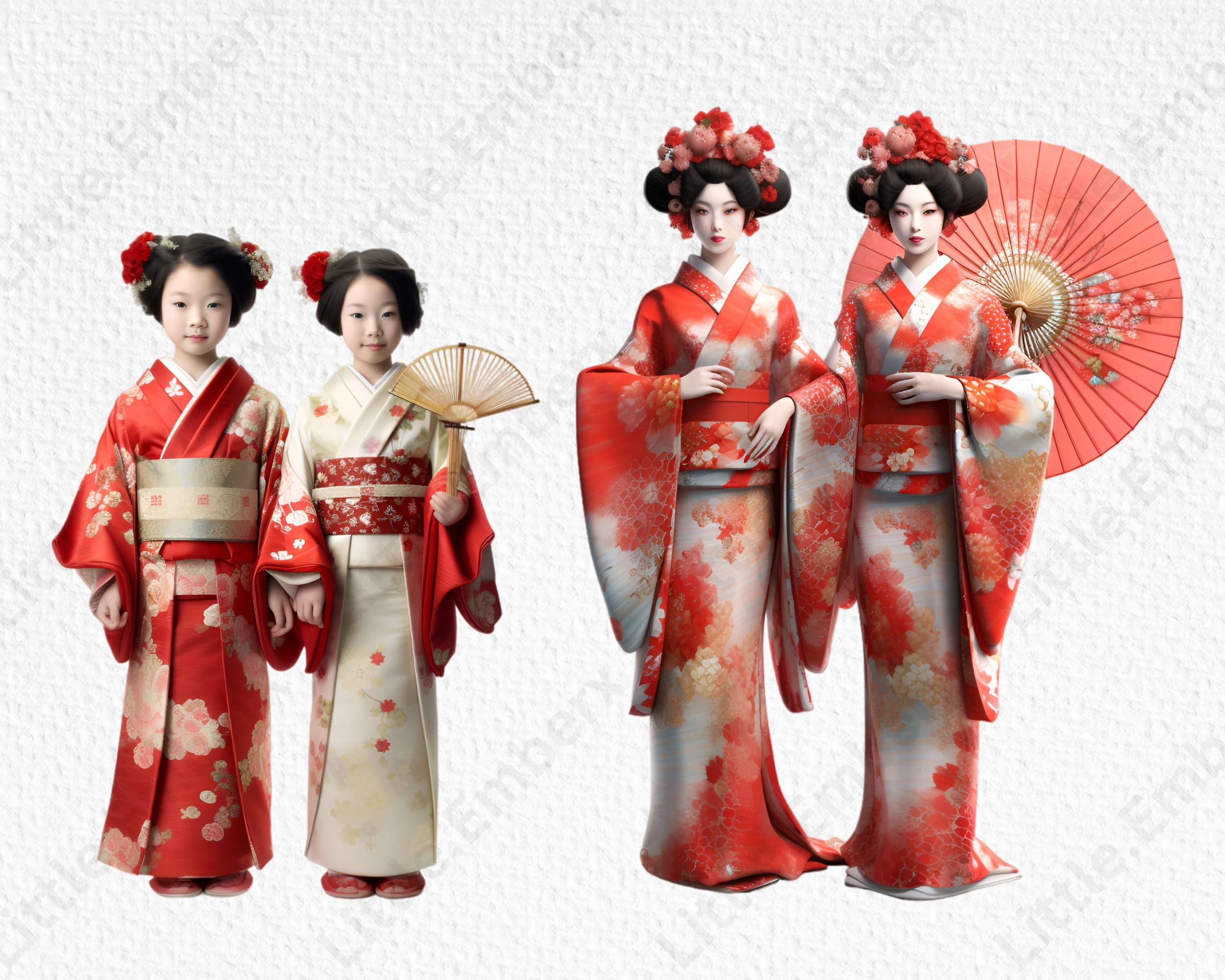 Geisha Girls Clipart Bundle, 16 Transparent PNG 300 Dpi, Japanese ...