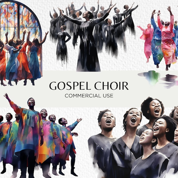 Watercolour Gospel Choir Clipart, 16 Transparent Isolated PNG 300 dpi, Happy Colorful Church Choirs,  Digital Download, Commercial Use