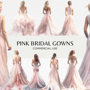 Rosa Brautkleider Aquarell Clipart Bundle, 24 transparente isolierte PNG 300 dpi, Blush Brautkleid, digitaler Download kommerzielle Nutzung