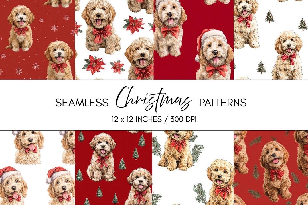 Cockapoo Christmas Seamless Patterns, Puppy Festive Patterns, Digital ...