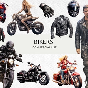 Bikers Watercolor Clipart Bundle, 18 PNG transparente aislado 300 dpi, Moto Clip Art, Biker Couple, Descarga digital, Uso comercial