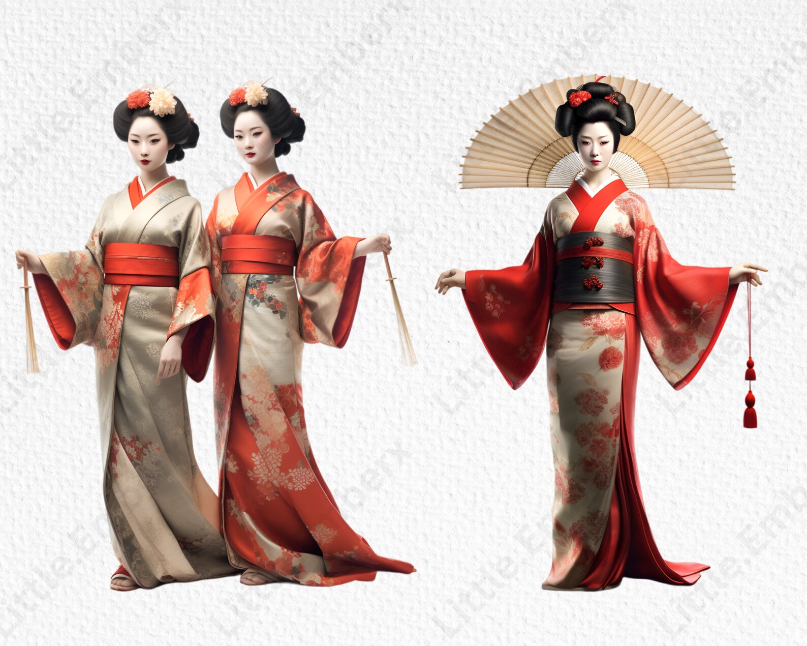 Geisha Girls Clipart Bundle, 16 Transparent PNG 300 Dpi, Japanese ...