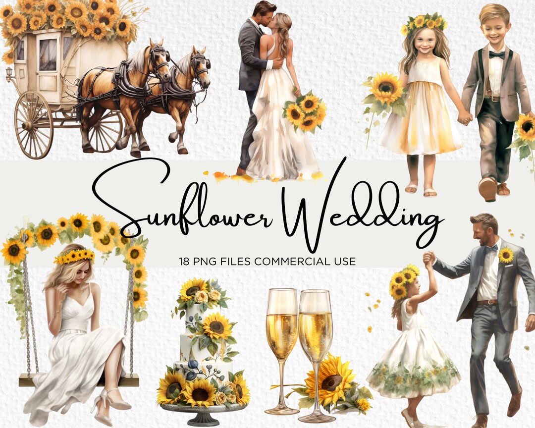 Watercolour Sunflower Wedding Clipart Bundle 18 Transparent Etsy