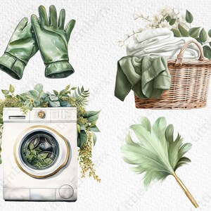 Cute Cleaning Clipart, Sage Green Spring Clean, 20 Transparent PNG 300