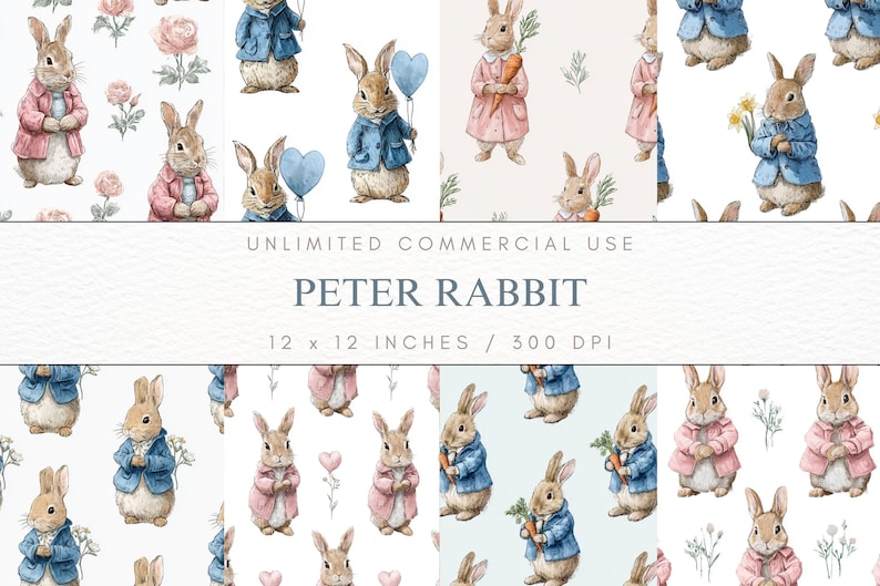 Printable Peter Rabbit Patterns Peter Rabbit Seamless Patterns, Easter Digital Paper, Flopsy Mopsy ...