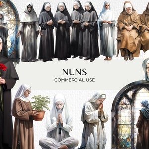 Aquarell Nonne Clipart, 16 transparente isolierte PNG 300 dpi, Christentum, Religion, religiöse Nonnen, digitaler Download, kommerzielle Nutzung