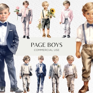 Bundle di clipart per ragazzi della pagina dell'acquerello, 18 immagini PNG trasparenti 300 dpi, ragazzo carino che indossa abito, matrimonio, download digitale, uso commerciale