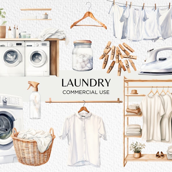 Laundry Clipart, Neutral Spring Clean, 20 Transparent PNG 300dpi, Cleaning, Minimalist Nordic, Housekeeping, Digital Download Commercial Use