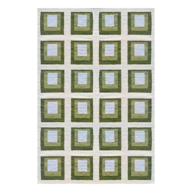 Green Geometric Rug, Modern Square Pattern Rug, Minimalist Area Rug ...