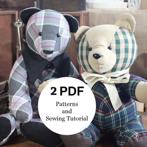 Two Memory Bear Patterns Easy Sewing Pattern Simple Bear Pattern Sewing Pattern PDF Teddy Bear Pattern Keepsake Bear PDF Pattern Pattern Toy image 1