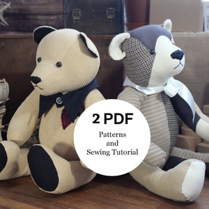 Two Memory Bear Patterns Easy Sewing Pattern Simple Bear Pattern Sewing Pattern PDF Teddy Bear Pattern Keepsake Bear PDF Pattern Pattern Toy image 1