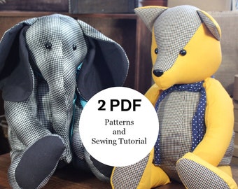 Wzór do szycia misia pamięci: Pamiątkowa figurka lisa i słonia (wzór PDF)