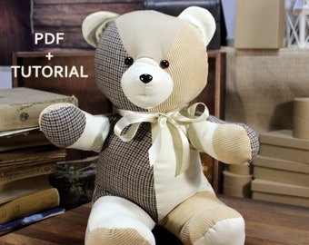 Memory Bear Pattern Easy 14" Sewing Pattern Simple Bear Pattern Sewing Pattern PDF Teddy Bear Pattern Keepsake Bear PDF Pattern Vintage Bear