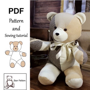Memory Bear Pattern Easy 14" Sewing Pattern Simple Bear Pattern Sewing Pattern Teddy Bear Pattern Keepsake Bear Sewing Toy Patchwork Bear