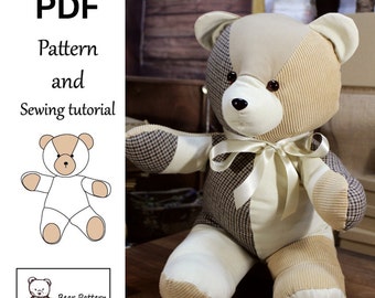 Modèle d'ours à mémoire de forme facile 14" Patron de couture de motif ours simple Modèle ours en peluche souvenir jouet à coudre ours patchwork