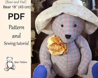 Pattern Hat and Memory Bear Easy 18" Sewing Pattern Simple Bear Pattern Sewing Pattern PDF Teddy Bear Pattern Keepsake Bear Sew Bear In Hat