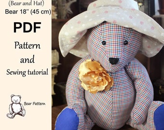 Pattern Hat and Memory Bear Easy 18" Sewing Pattern Simple Bear Pattern Sewing Pattern PDF Teddy Bear Pattern Keepsake Bear Sew Bear In Hat