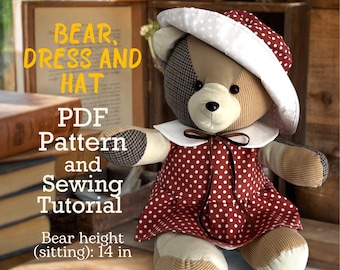 Memory Bär Schnittmuster Einfach 14"Kleidung für Bären Schnittmuster Einfaches Bär Muster Schnittmuster PDF Teddybär-Muster Andenken Bär PDF