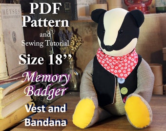 Memory Toy Pattern Easy 18" Sewing Pattern Simple Toy Pattern Sewing Pattern PDF Badger Pattern Keepsake Badger PDF Pattern Vintage Toy