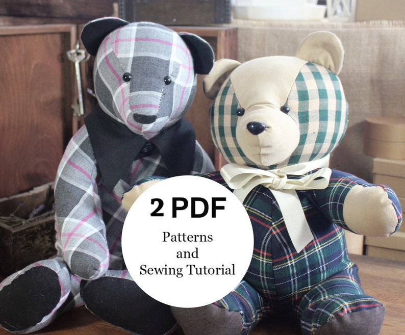 Two Memory Bear Patterns Easy Sewing Pattern Simple Bear Pattern Sewing Pattern PDF Teddy Bear Pattern Keepsake Bear PDF Pattern Pattern Toy image 1