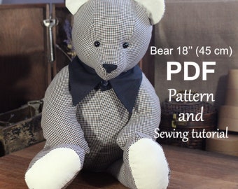 Molde para costura do Urso da Memória, Urso de Pelúcia de Lembrança de 45 cm (Molde em PDF)