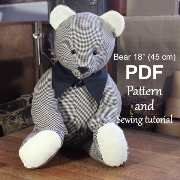 Memory Bear Easy 18" Sewing Pattern Simple Bear Pattern Sewing Pattern PDF Teddy Bear Pattern Keepsake Bear Sew Bear Vintage Bear For Sewing