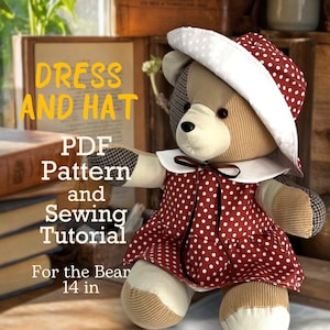 Clothes For Bear 14&quot; Dress For Bear Sewing Pattern Simple Pattern Clothes Sewing Pattern PDF Pattern PDF Pattern Bear In Clothes Hat Pattern