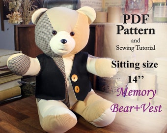 Memory Bear Pattern Easy 14" Schnittmuster Einfaches Bärenmuster Nähen Muster PDF Teddybär-Muster Andenken Bär PDF Muster Vintage Bär