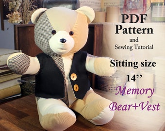 Memory Bear Pattern Easy 14" Sewing Pattern Simple Bear Pattern Sewing Pattern PDF Teddy Bear Pattern Keepsake Bear PDF Pattern Vintage Bear