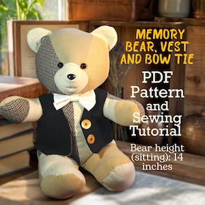 Memory Bear Pattern Easy 14" Sewing Pattern Simple Bear Pattern Sewing Pattern Teddy Bear Pattern Keepsake Bear Sewing Toy Patchwork Bear