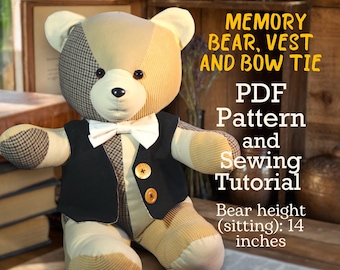 Memory Bear Pattern Easy 14&quot; Sewing Pattern Simple Bear Pattern Sewing Pattern Teddy Bear Pattern Keepsake Bear Sewing Toy Patchwork Bear