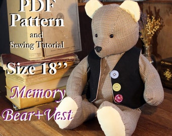 Memory Bear Easy 18" Schnittmuster Simple Bear Pattern Schnittmuster PDF Teddybär-Muster Andenken Bär Sew Bear Vintage Bär zum Nähen