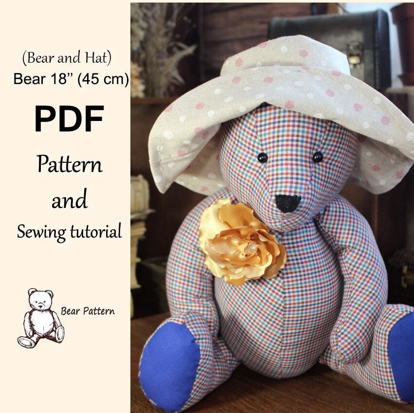 Pattern Hat and Memory Bear Easy 18" Sewing Pattern Simple Bear Pattern Sewing Pattern PDF Teddy Bear Pattern Keepsake Bear Sew Bear In Hat