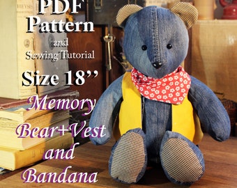 Simple Memory Bear Pattern 18" Easy Bear Pattern Memorial Bear Sewing Tutorial Pattern Sewing Pattern Simple Bear Keepsake Bear PDF Pattern